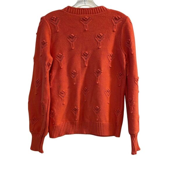 LOFT Women's Tangerine Pink Bobble Pointelle Sweater Size M Long Sleeve Pullover - Picture 6 of 10